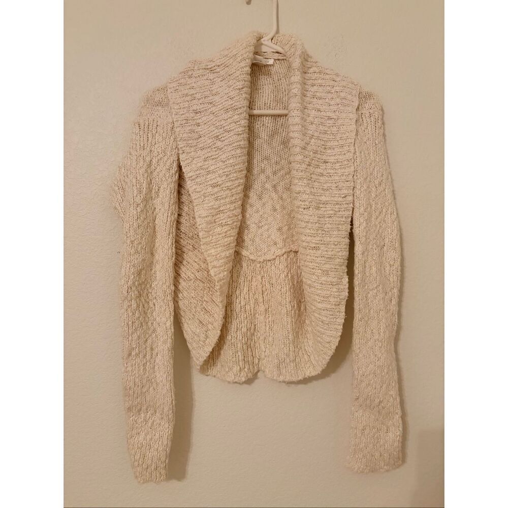 White House Black Market Ivory Metallic Knit Shawl Collar Cardigan S